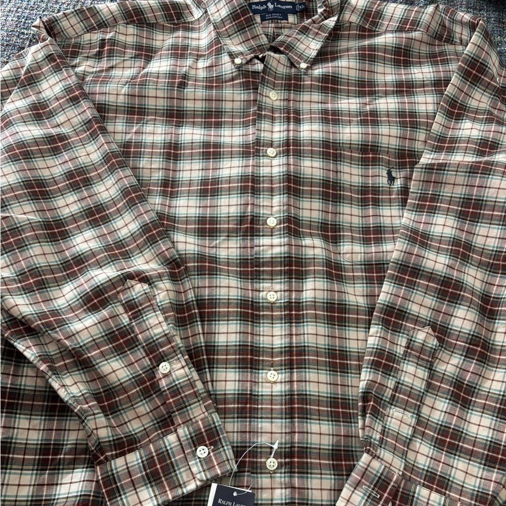 Ralph Lauren Brown and Green Plaid Button-Down Shirt
